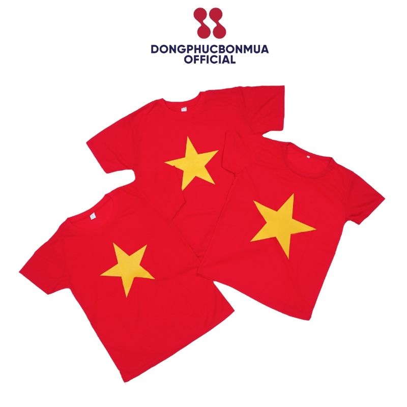 Áo Cờ Đỏ Sao Vàng Trẻ Em thương hiệu ĐỒNG PHỤC BỐN MÙA màu đỏ chất thun cotton Mùa﻿ | 𝙄𝙣 𝙩𝙝𝙚̂𝙪 𝙡𝙤𝙜𝙤 𝙩𝙝𝙚𝙤 𝙮𝙚̂𝙪 𝙘𝙖̂̀𝙪