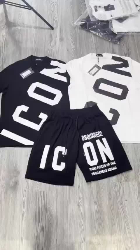 Bộ quần áo nam cộc tay ICON in chéo áo, ngang quần đen trắng vải cotton phong cách boy phố năng động | BigBuy360 - bigbuy360.vn