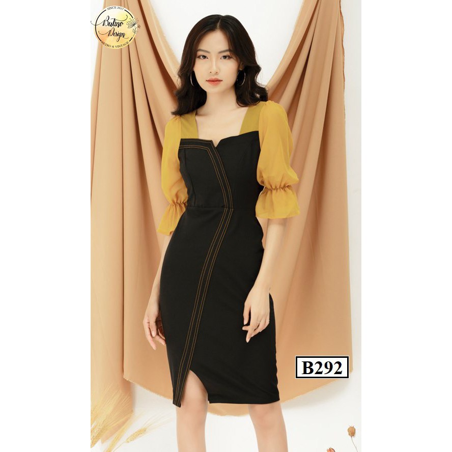 [FREESHIP] Váy đầm body B292 đen vàng BUTINO SHOP thời trang nữ hàng thiết kế Cao Cấp | BigBuy360 - bigbuy360.vn