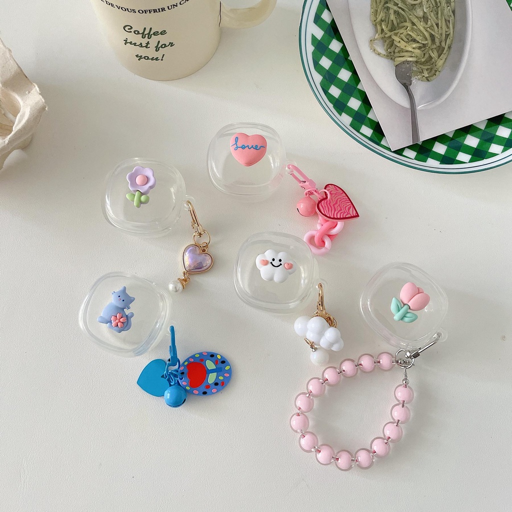 Vỏ Bảo Vệ Hộp Sạc Tai nghe không dây Baseus Bowie WM02 Bằng Silicon Mềm Trong Suốt Chống Sốc Hình Trái Tim Dễ Thương Kèm Dây