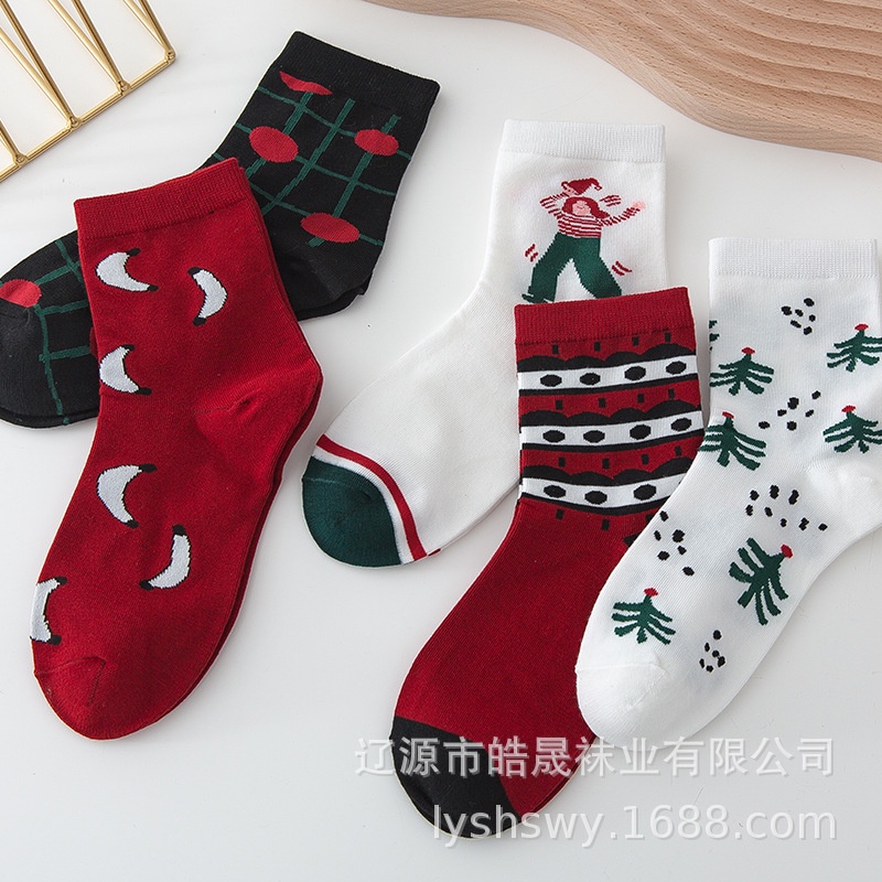 Vớ Noel Tất giáng sinh nữ Cổ cao Chất Cotton mềm mịn Họa tiết Xinh xắn