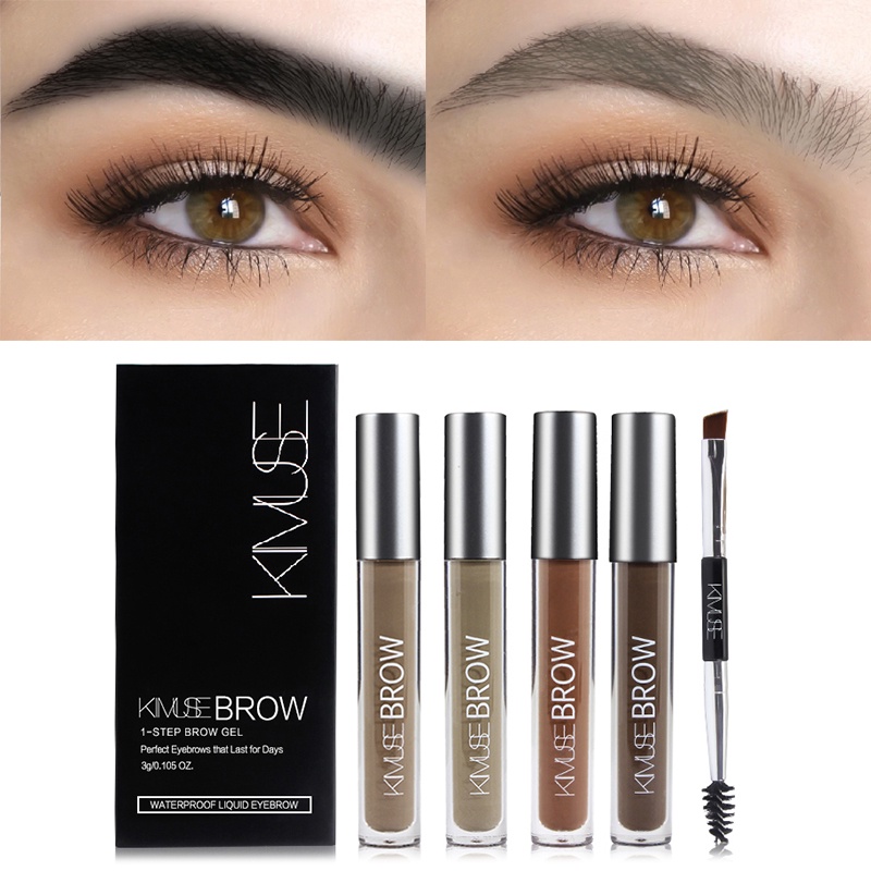 ♕KIMUSE Bút Chì Kẻ Lông Mày Dạng Gel Bút Kẻ Lông Mày Không Thấm Nước Hình Xăm Henna Lông Mày Kèm Cọ Mỹ Phẩm Chống Nhòe Dụng Cụ Nâng Cao Lông Mày