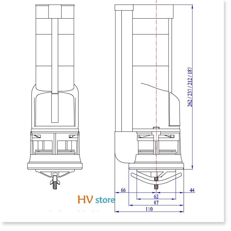 Bộ ruột đầy đủ cho bồn cầu liền khối, cọc thoát nước cao 26cm