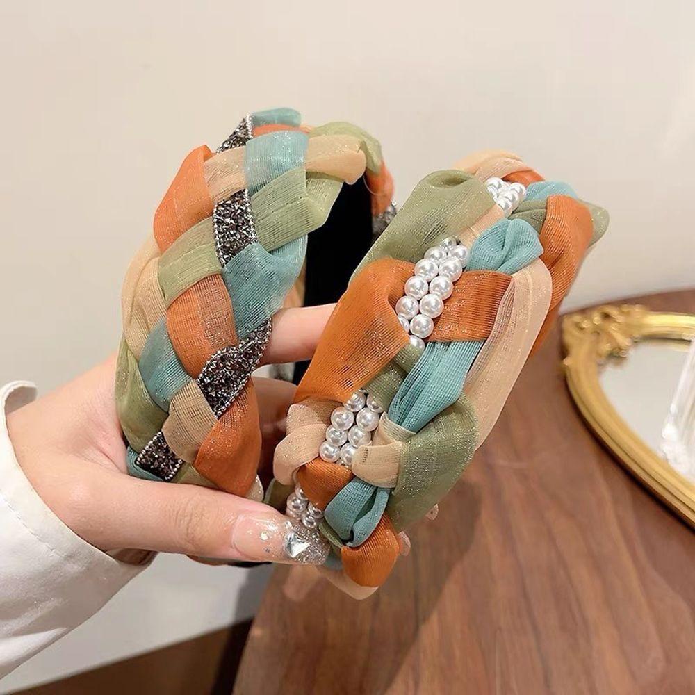 Preston Băng Đô Bện Sợi Organza Đính Ngọc Trai Đơn Giản Ngọt Ngào Rửa Mặt Thời Trang