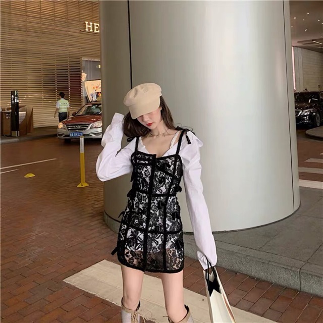 Áo sơ mi phối áo lưới