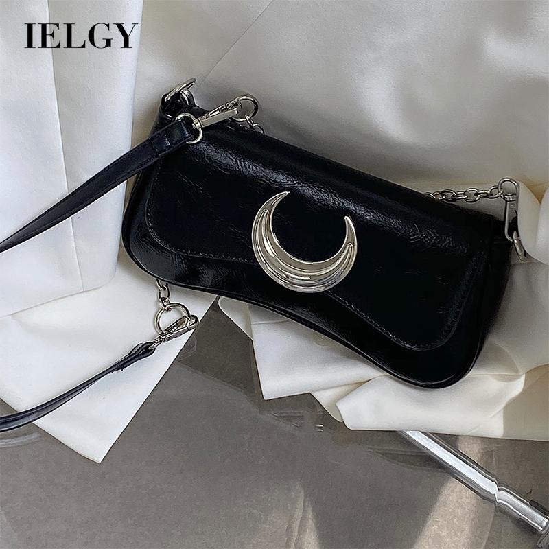 Túi Đeo Vai Màu Đen Khóa Mặt Trăng Thời Trang Cho Nữ