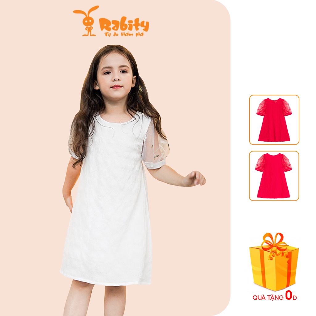 Váy bé gái ngắn tay RABITY  x ELLE Kids- designed in Paris tay voan phối hoa 80021