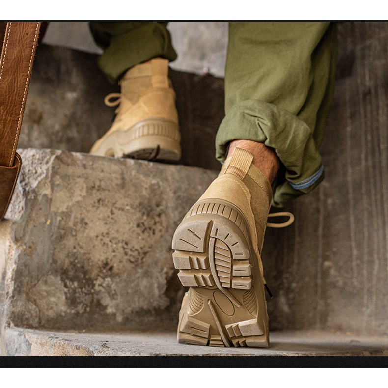Giày bảo hộ lao động cao cổ da bò lộn chống đinh cực kỳ phong cách siêu đẹp siêu bền