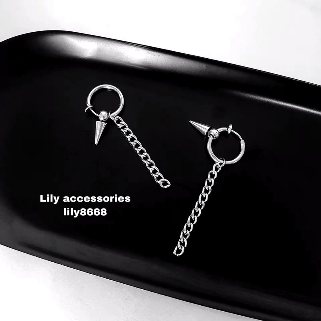 kẹp tai titan mũi nhọn dây xích không cần xỏ lỗ cho nam nữ không gỉ không đen không dị ứng