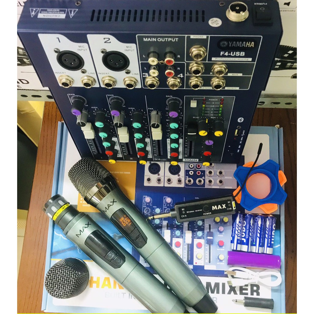 Mixer Yamaha F4 + Micro Max-39 Không Dây Hát Karaoke-Livestream Rất Hay (Tích hợp Blutooth 4.1)