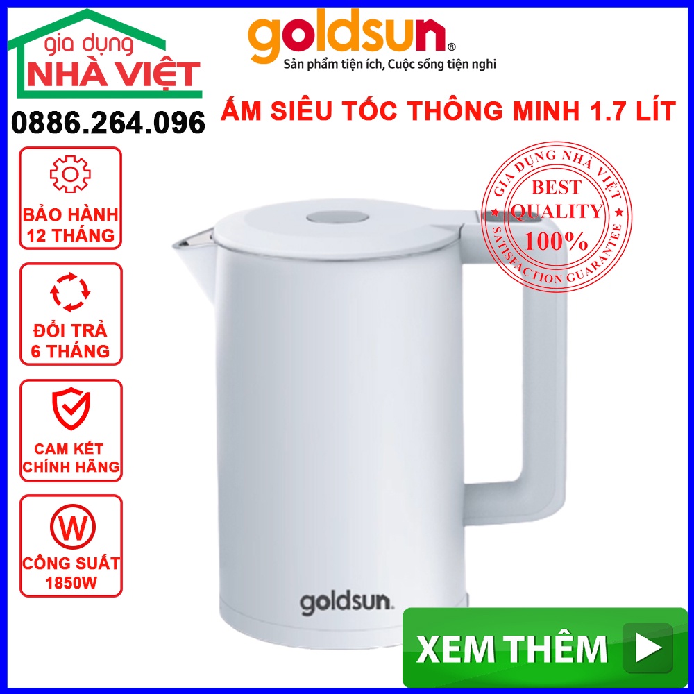 Ấm siêu tốc GOLDSUN ,Ấm đun siêu tốc  2 lớp cao cấp, điện tư thông minh, bảo hành 12 tháng đổi mới 6 tháng.10101225