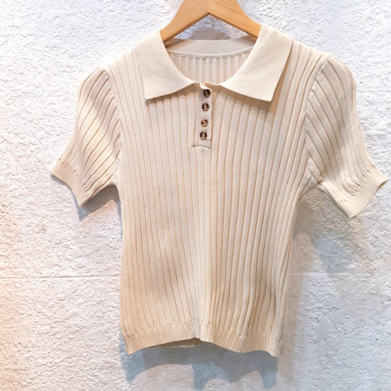 Áo polo nữ thun gân màu be DA391