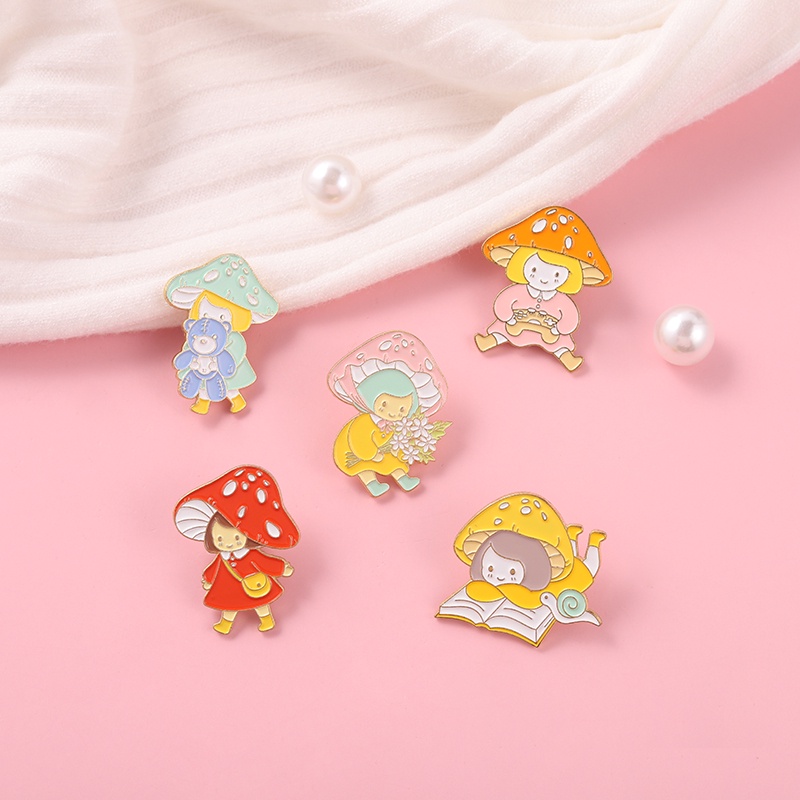 Ghim cài áo hình hoa/ nấm/ cô gái/ ốc sên/ đọc sách dễ thương trang trí balo và làm quà tặng