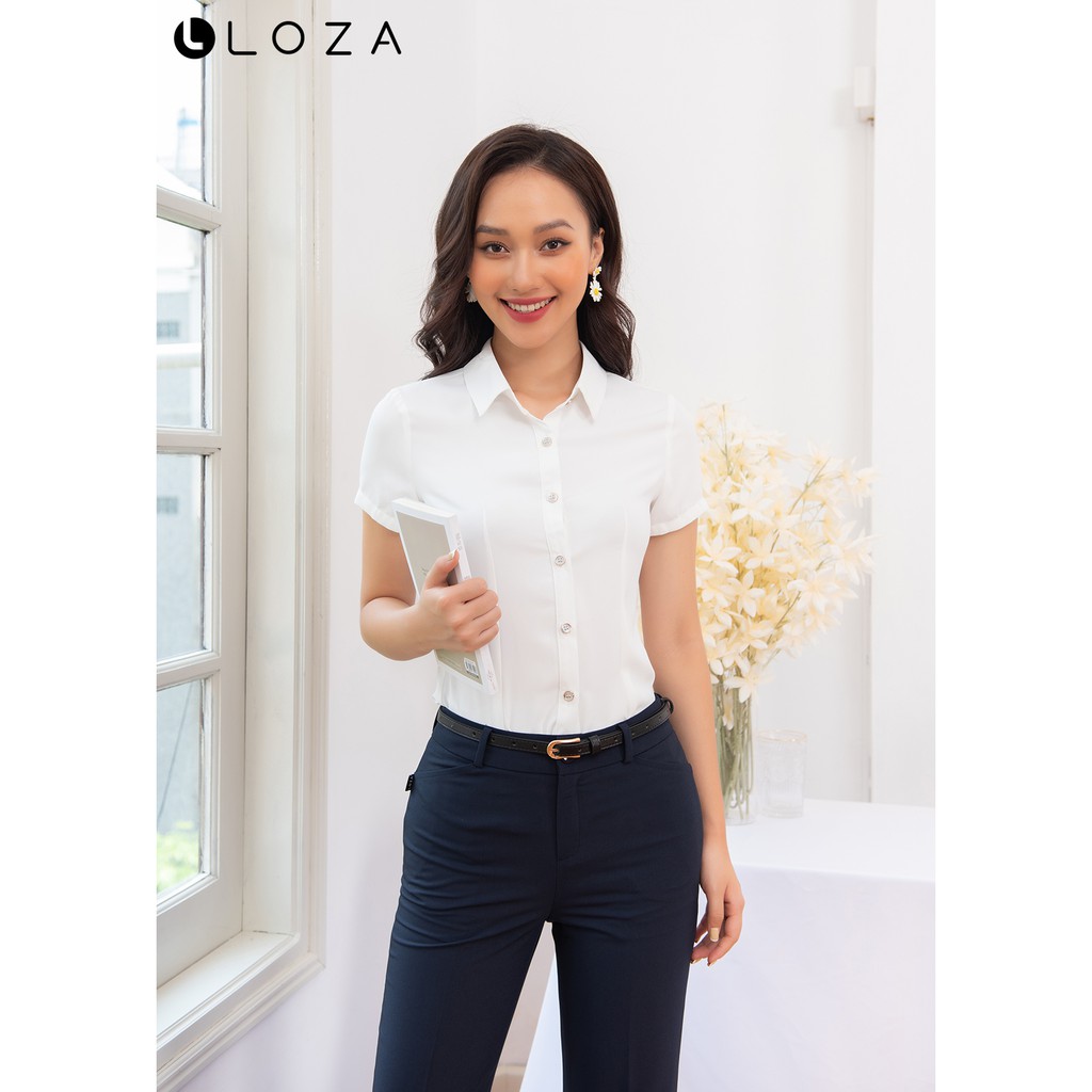 [Mã FASHIONMALLT4 giảm 15% đơn 150k] Áo sơ mi trắng LOZA cộc tay - LS1452