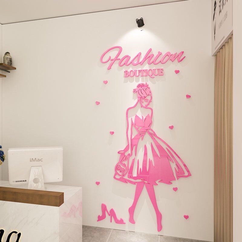 SIZE  LỚN Decal dán kính, dán tường fashion cô gái trang trí shop thời trang, quán cafe, trà sữa, shop phụ kiện