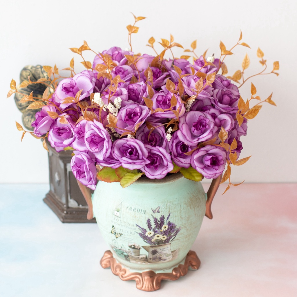 1 bó hoa gồm 14 bông Cung điện châu âu hoa hồng giả hoa giả décor trang trí nhà để bàn chụp ảnh trang trí phòng