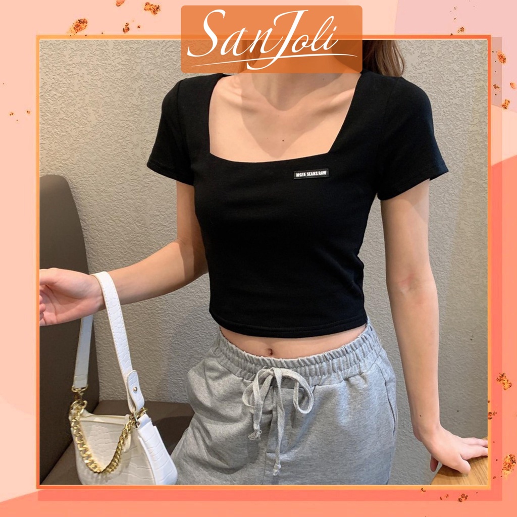 Áo Crotop ôm Cổ Vuông SanJoli, áo nữ kiểu thun tay ngắn body sexy cá tính thể thao Jennie Hàn Quốc giá rẻ AO020