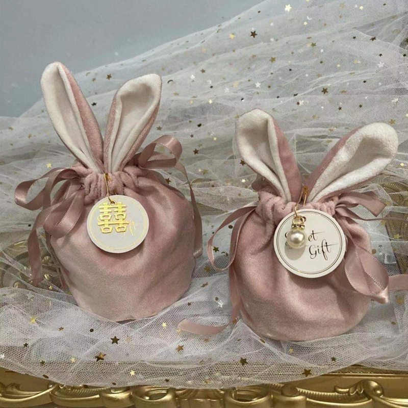 Flgo Túi Đựng Kẹo Hình Tai Thỏ Bằng Nhung Dễ Thương Xinh Xắn