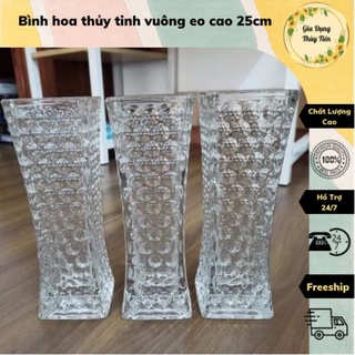 Bình hoa thủy tinh vuông eo cao 25cm