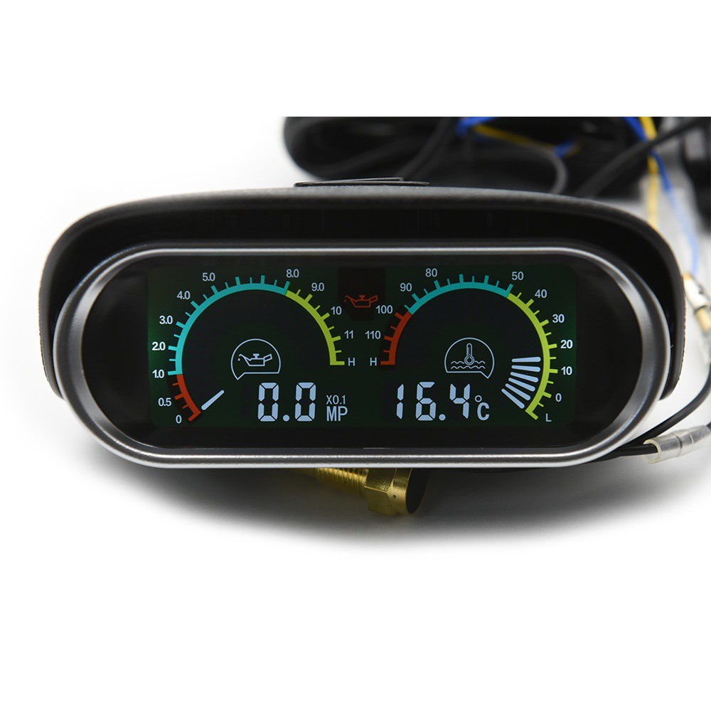 Đồng Hồ Cảm Biến Áp Suất Dầu / Nước 12v / 24v 2 Trong 1 LCD 10Mm Cho Xe Hơi Xe Tải