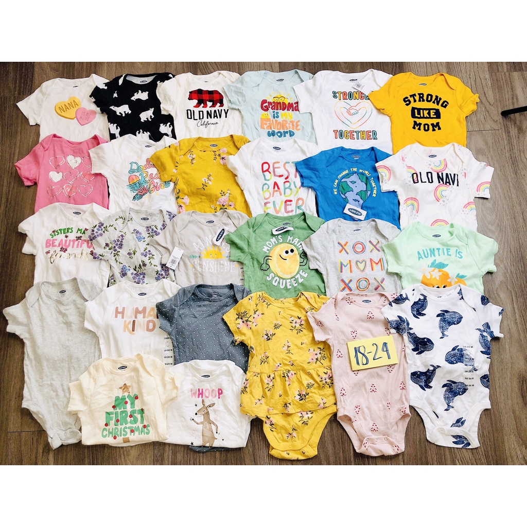 Set 5 chiếc body chip cho bé vải cotton 100%, bodysuit ngắn tay cho bé trai, bé gái, bodysuit cho bé hàng xuất dư xịn