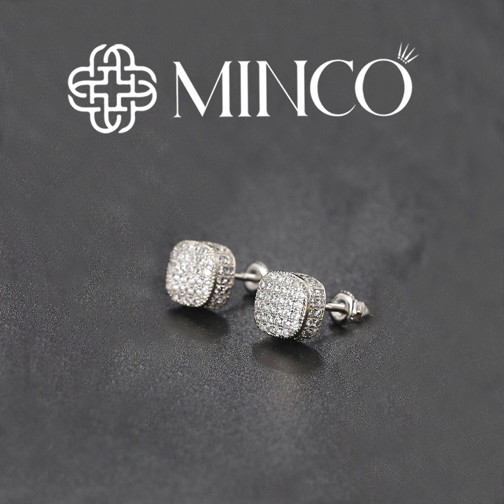Khuyên tai nam full đá Vuông Minco Accessories bông tai cho nam phong cách hip hop siêu ngầu BT238