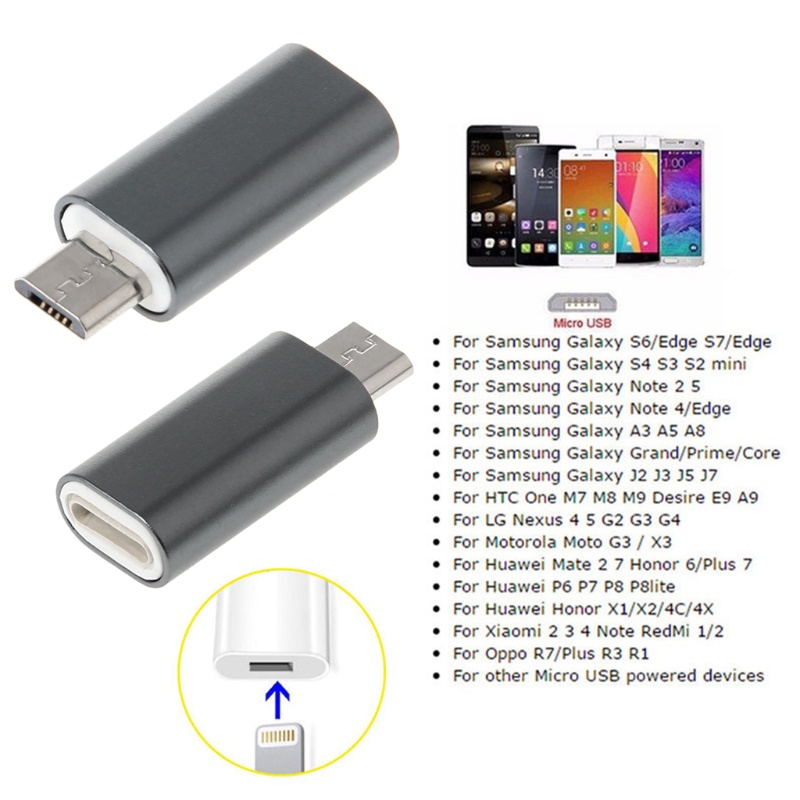 Đầu Chuyển Đổi Lightning 8Pin Cái Sang Micro USB Đực Dành Cho Điện Thoại Android