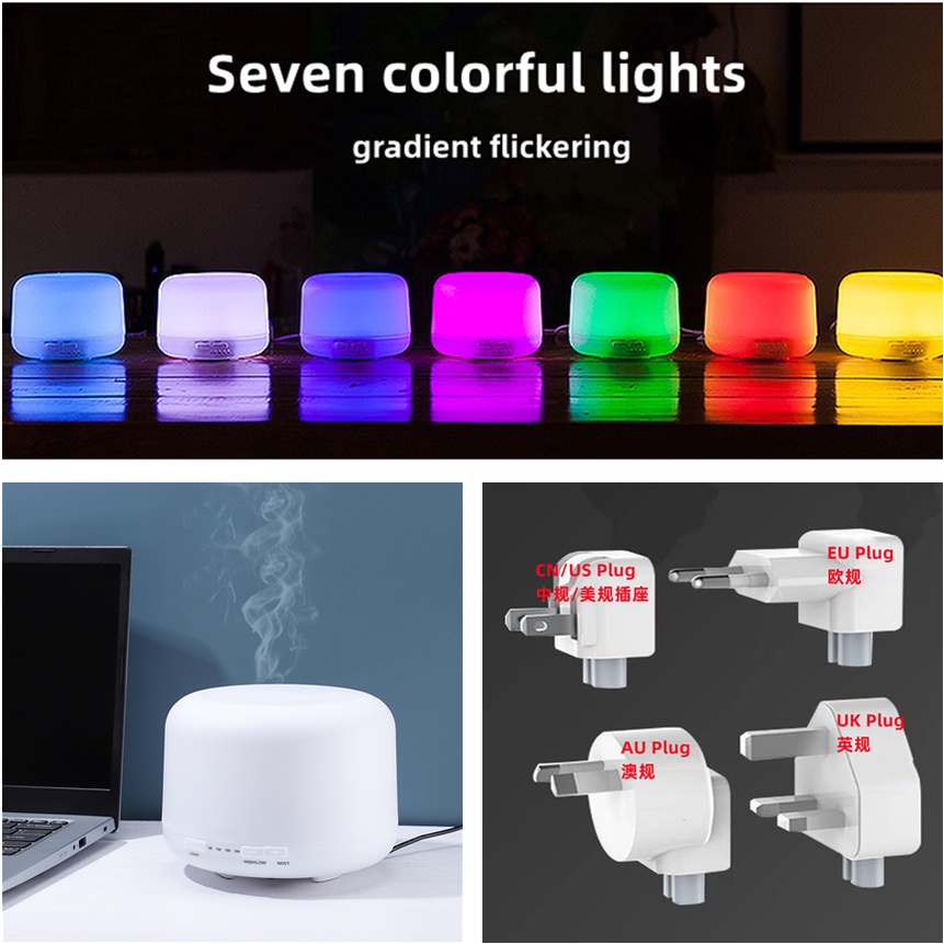 Máy Khuếch Tán Tinh Dầu Tạo Độ Ẩm Không Khí 500ML 7 Màu Có Đèn LED usb