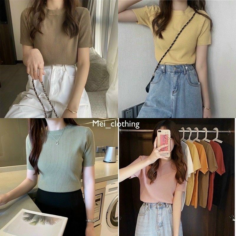 Áo cổ tròn thun gân tay ngắn full màu (A15)