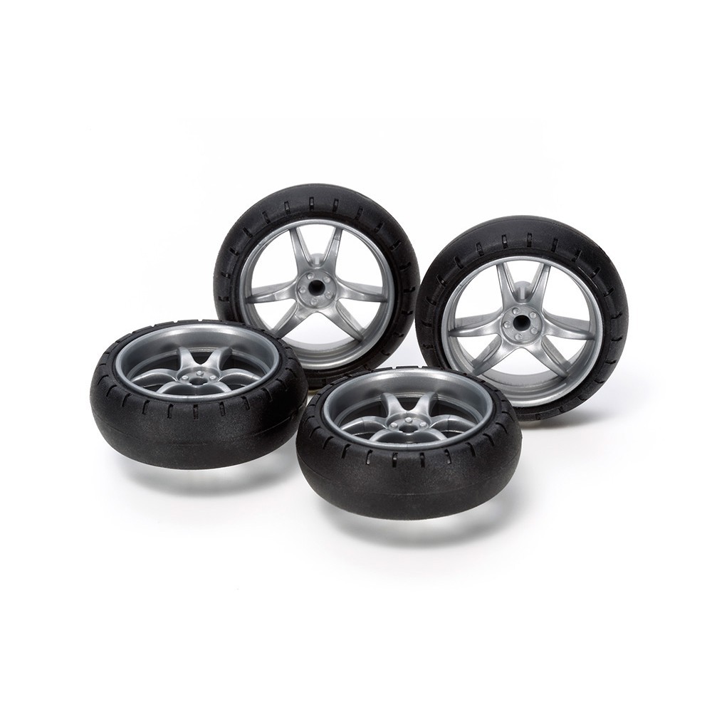 15491 Phụ Kiện Mini 4WD LARGE DIA. V SPOKE NARROW WHEELS (w/ARCHED TIRES)  - GDC