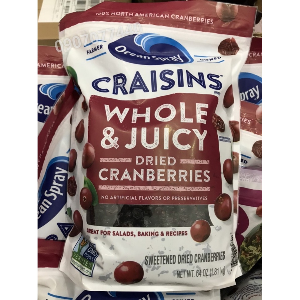 Nam Việt Quất Sấy date 03/2024 Ocean Spray Craisins Whole Dried Cranberries - EDS Hàng Mỹ