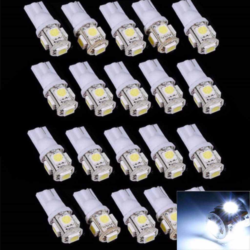 10 Bóng Đèn Led T10 194 168 5050 5smd Ánh Sáng Trắng Cho Xe Hơi