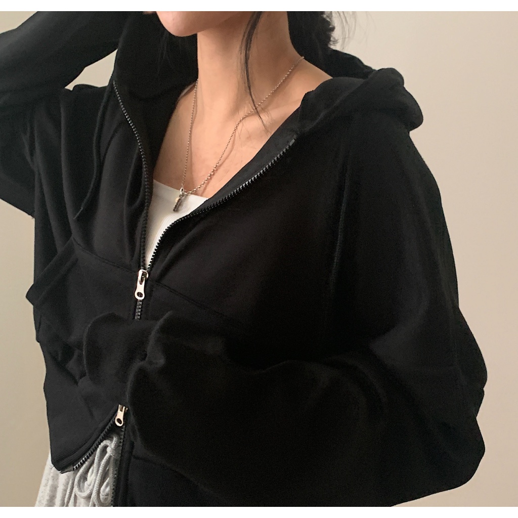 Áo khoác hoodie zip crop top Brandi/Sugar Powder order chính hãng Hàn Quốc