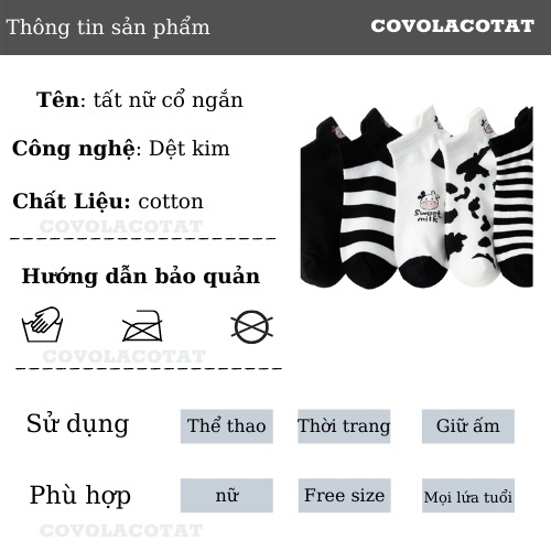 Tất nữ ngắn cổ nhiều hình phong cách hàn quốc set 5 đôi kèm túi covolacotat