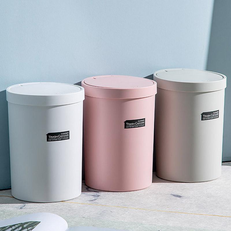 Thùng rác gia đình có nắp đậy dạng nhấn loại nhỏ xinh xắn đơn giản