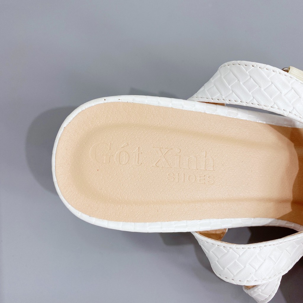 Giày sandal cao gót nữ 7cm GÓT XINH GD17 quai phối nơ đế trụ vuông