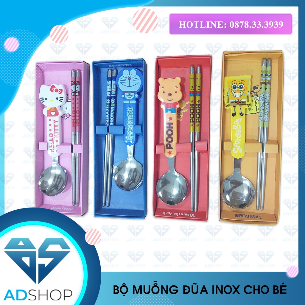 BỘ MUỖNG ĐŨA INOX CHO EM BÉ, THÌA ĐŨA HOẠT HÌNH CHO TRẺ EM DỂ THƯƠNG
