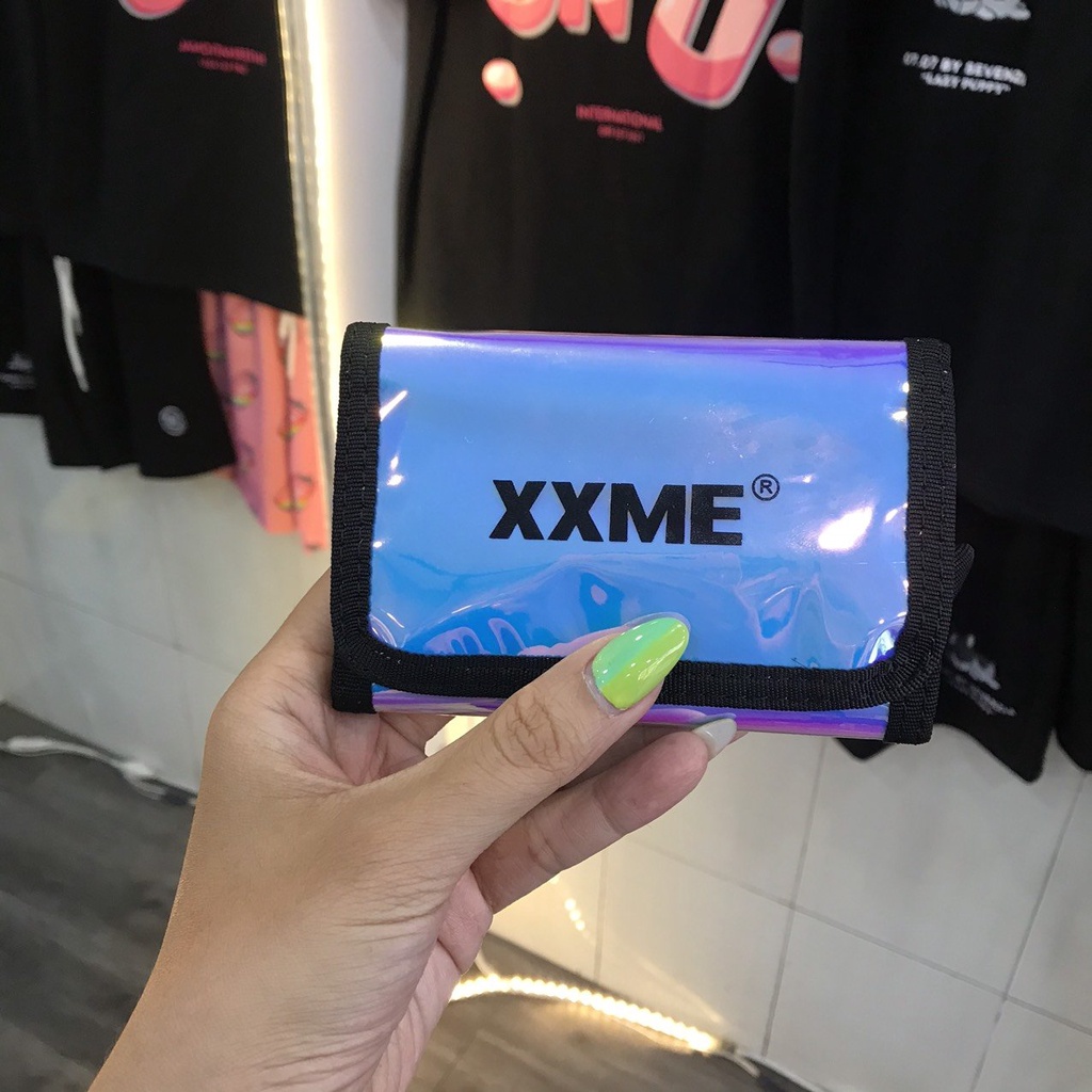 Ví XXME Hologram vải PU chống thấm, ví ngắn mini thời trang Hot Trend bóp cầm tay tặng dây đeo