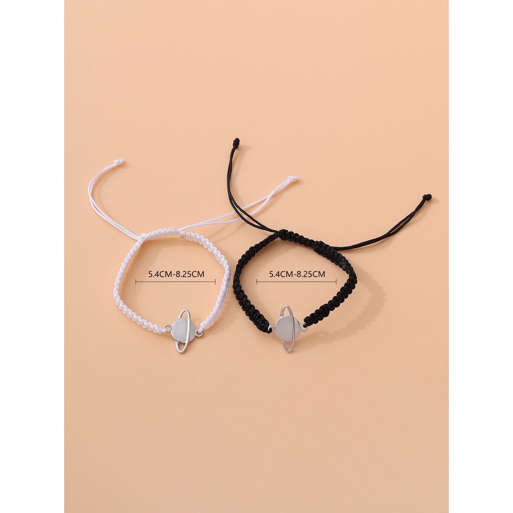 Set 2 Vòng Tay Dây Bện Mặt Hành Tinh Phong Cách Bohemian Thời Trang Cho Cặp Đôi