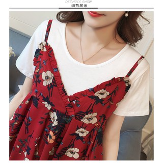 Đầm Bầu Sét Yếm - Đỏ Hoa