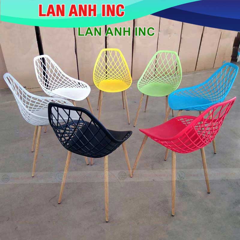 Ghế nhựa cafe văn phòng bàn ăn chân sắt tựa lưng cao đẹp eames LAGE321