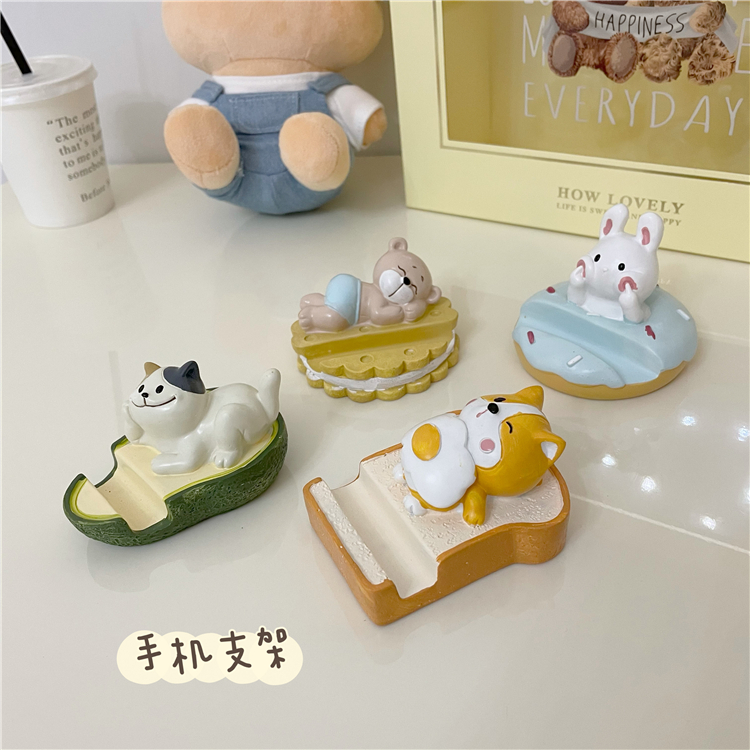 Giá Đỡ Điện Thoại / Máy Tính Bảng Hình Bánh Donut / Gấu / Thỏ Bằng Nhựa Resin Kiểu Nhật Bản Đáng Yêu