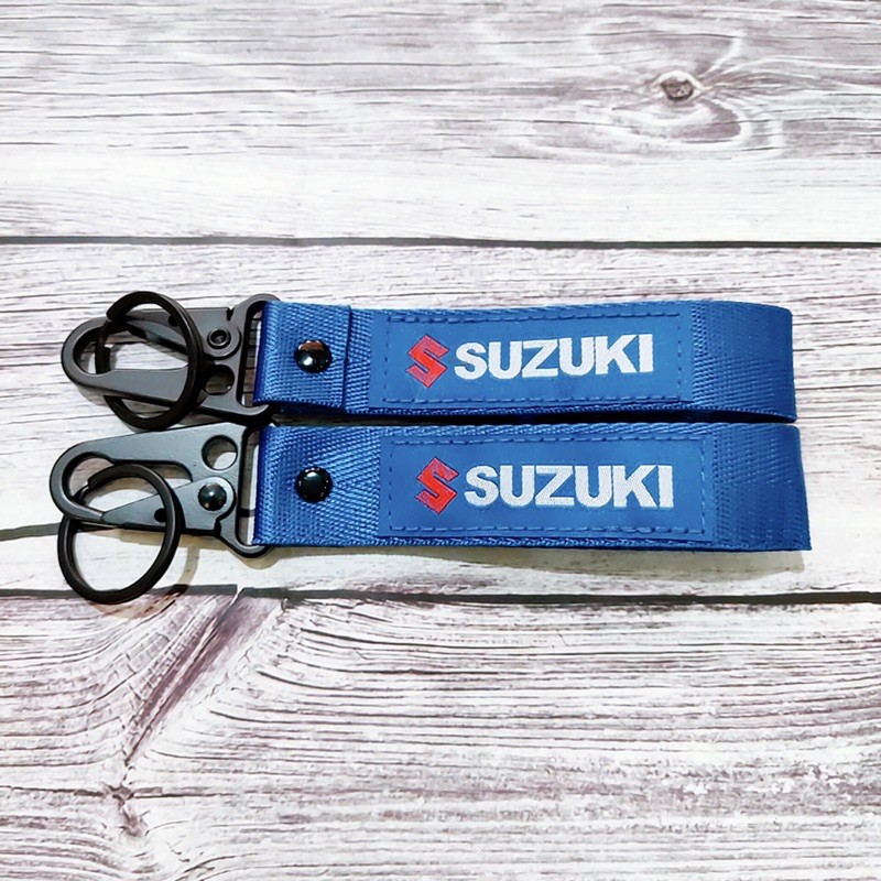 Móc khóa dây hãng Yamaha Suzuki móc bằng thép không gỉ, logo vải thêu