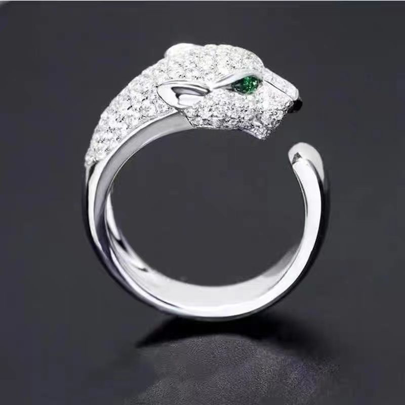 Nhẫn Hở Mạ Bạc 925 Hình Đầu Báo Đính Đá zircon Cá Tính Cho Nam