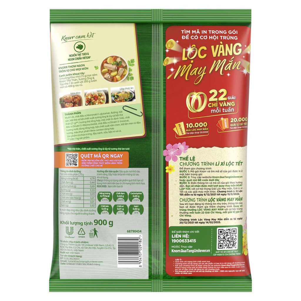 [COMBO 10 GÓI] Hạt Nêm Knorr phiên bản tết 10 gói trọng lượng 170g Thịt Thăn, Xương Ống và Tủy Bổ Sung Vitamin A