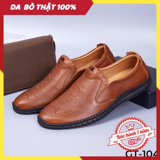 [FREESHIP - DA THẬT] -  GIÀY LƯỜI NAM GIÁ RẺ - GIÀY DA BÒ CHO DÂN CÔNG SỞ MÀU NÂU - GT-104NAU