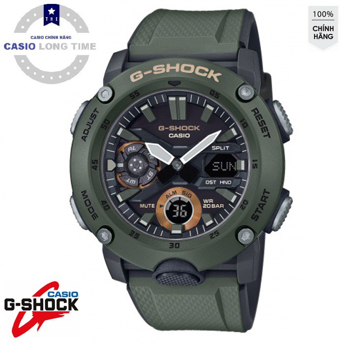 Đồng hồ nam Casio G -Shock GA-2000-3ADR Chính hãng - Màu quân đội - Chống nước 200m