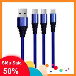 Cáp 3 in 1 lightning, type-c, micro usb dây dù siêu bền genshai kl-301 - hàng chính hãng.