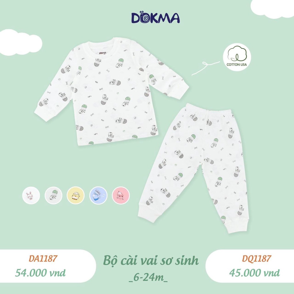 Bộ dài cài vai cotton mỏng điều hòa Dokma cho bé trai/ bé gái 9-24 tháng