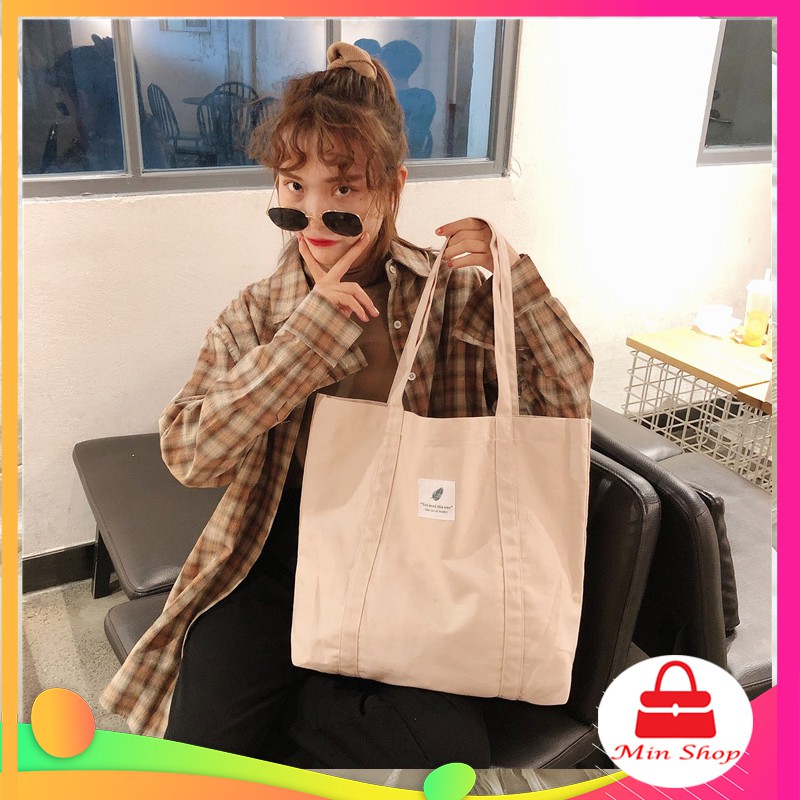 [Mã FASHIONT4WA2 giảm 10K đơn từ 50K] TÚI TOTE VẢI CANVAS DÀY LOẠI 1 HÌNH LÁ SIZE TO VỪA A4 HH 161